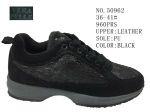 No. 50962 Women′s Lace up Casual Shoes Black Color